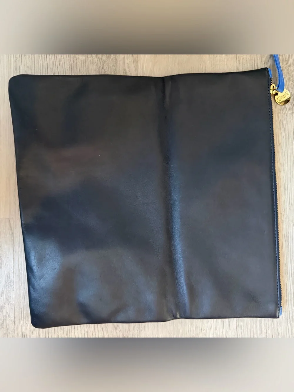 Clare V. Supreme Colorblock Foldover Leather Clutch - Navy & Cobalt Blue